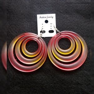 Rainbow Color Dangle Hoops - Large